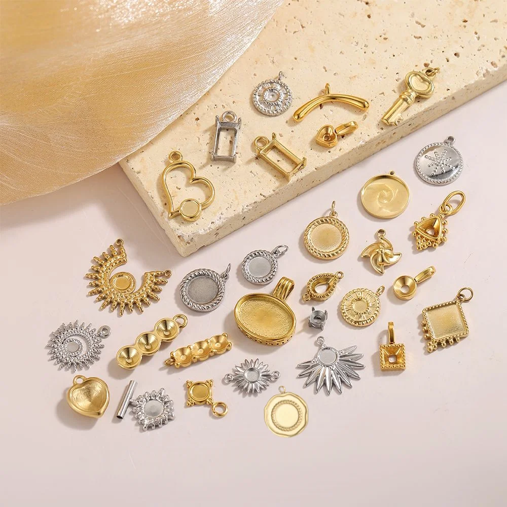 

INS Style Jewelry Pendant Charms Sunburst DIY Jewelry Necklace Versatile Key Heart Round Gold Plated Stainless Steel Accessories
