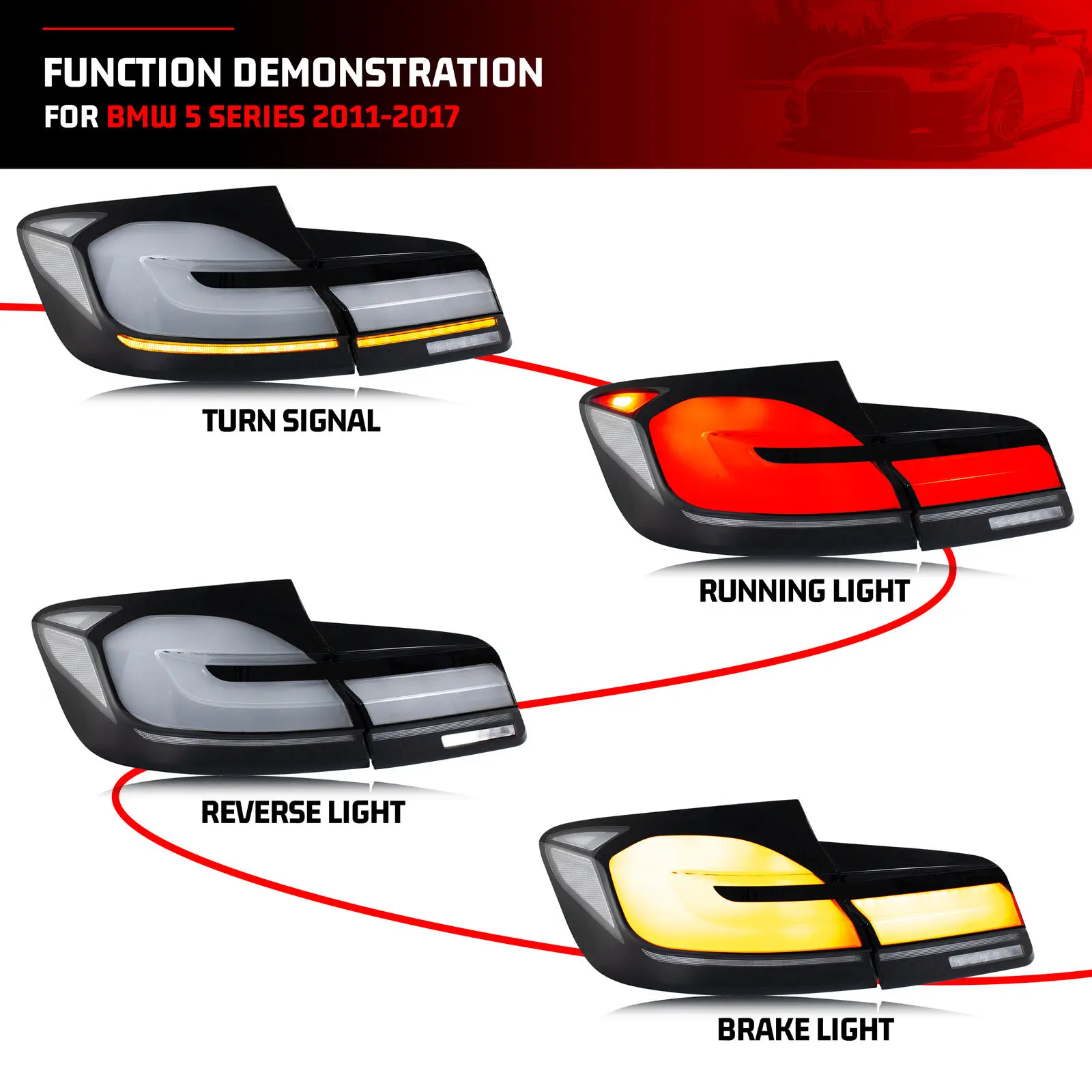 LED G30 Tail Lights for BMW 5-Series F10 M5 2011-2016 Dynamic Animation Sequential Turn Signal Rear Lamps Assembly