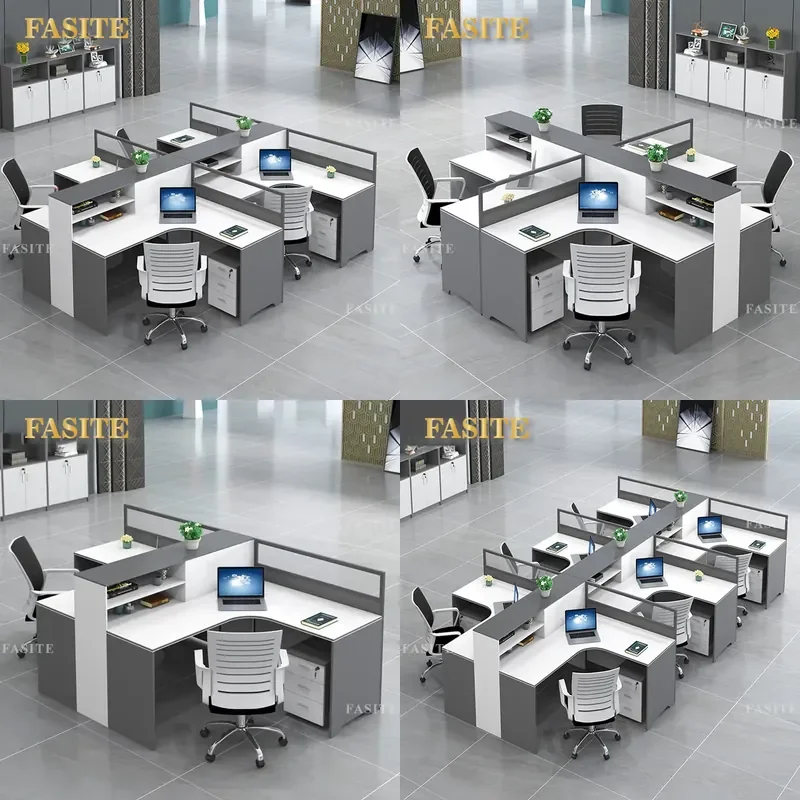 For 4/6 Person Office Desk and Chair Set Simple Modern Double Staff Workstation Furniture with Partition for Workspace