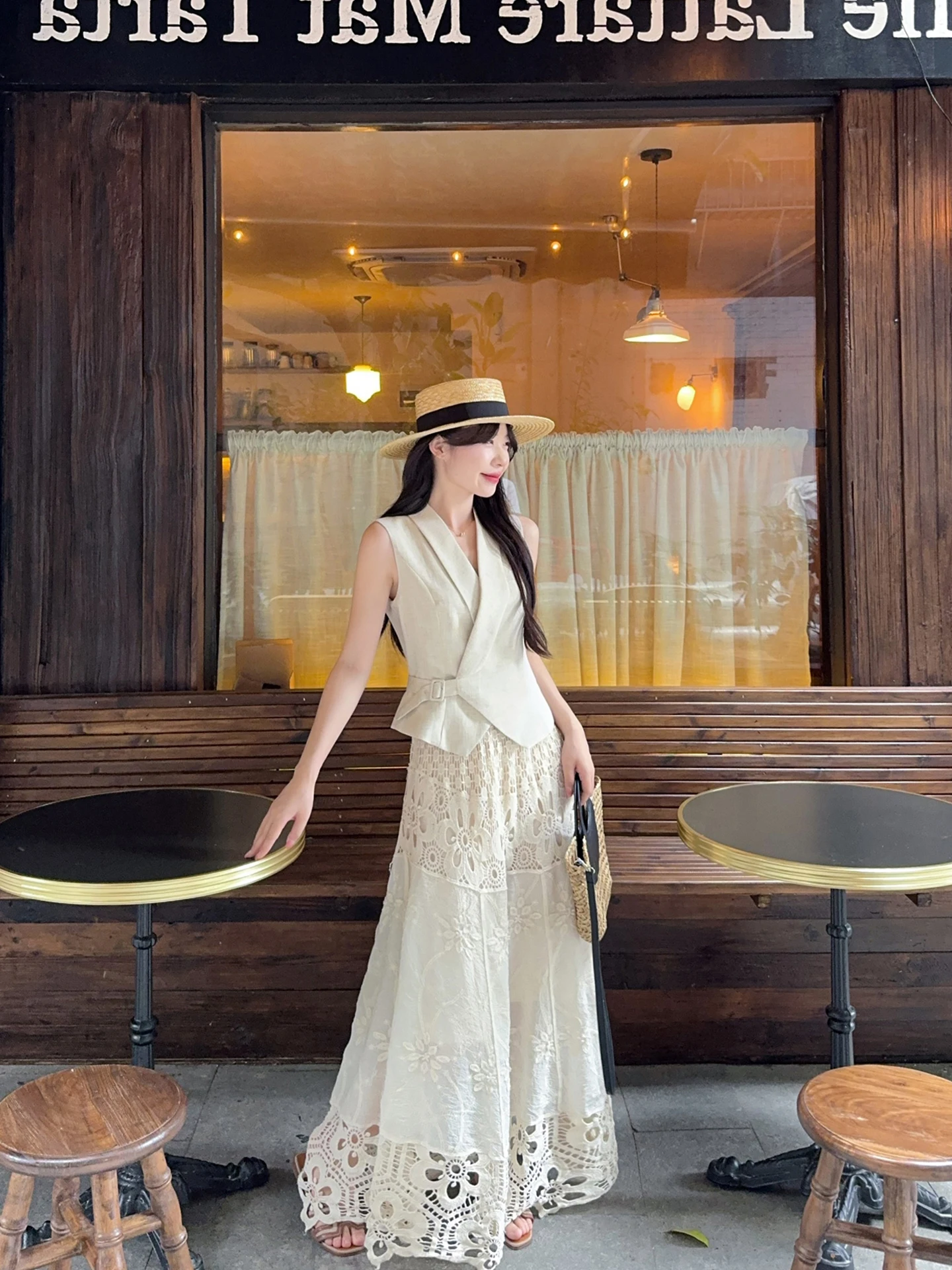 

ChuQing Independent High Intelligence Sensation Hollow out Embroidery A-Line Maxi Skirt Set Women Summer V-Neck Vest Elegant ...