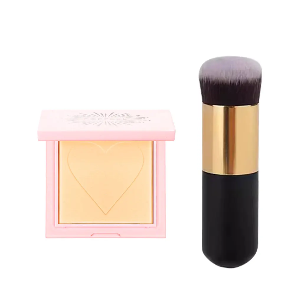 POPFEEL プレストフェイスパウダーメイクアップ ブラシ付き マットオイルコントロール 完璧なセッティングパウダー 防水性と持続性