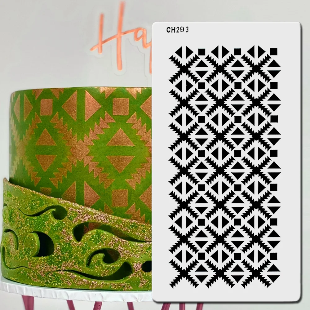 1‑Pack Retro Ethnic 3D Wave Cake Stencil, PET Template for Wedding Birthday Cookie Fondant Decor