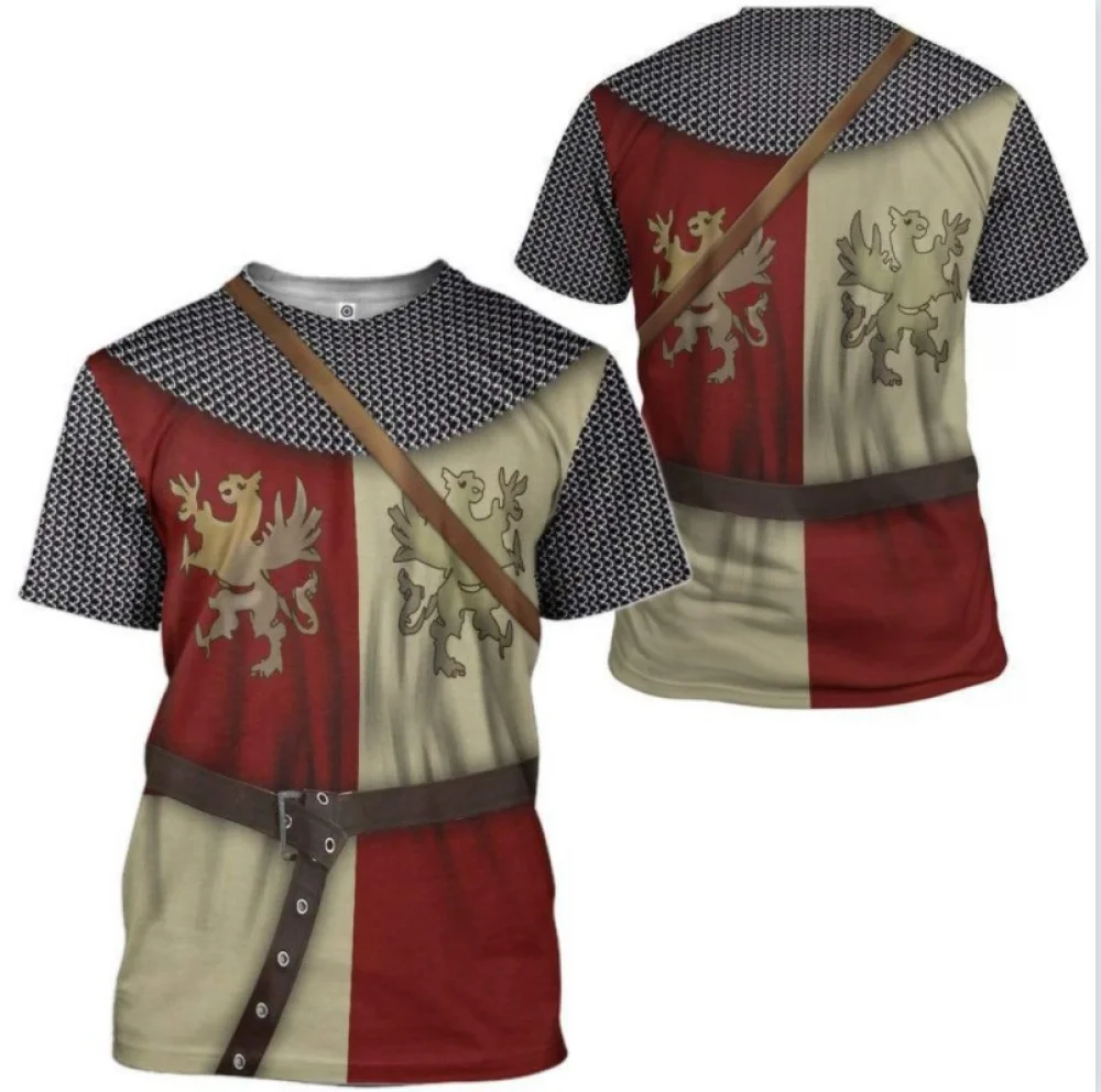 Medieval Historical Cosplay Summer T-Shirt for Men Adult Halloween Party Performance Costume Short Sleeve Blouse Tops Boy Shorts