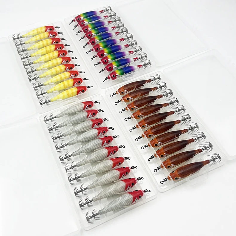 ShareShark 10 Stück/Box 8cm/5,7g Leuchtender Tintenfisch-Jig-Köder, Holz-Garnelen-Köder, Künstlicher Köder, Tintenfisch-Haken-Köder – Detail 5