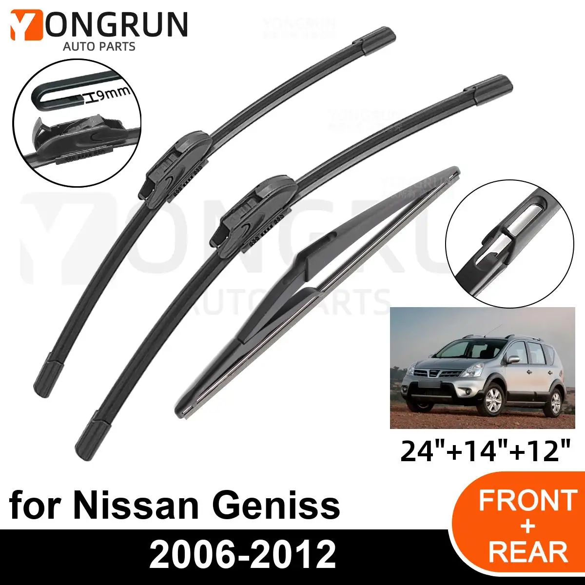 

3PCS Car Wiper for Nissan Geniss 2006-2012 Front Rear Windshield Windscreen Wiper Blade Rubber Accessories