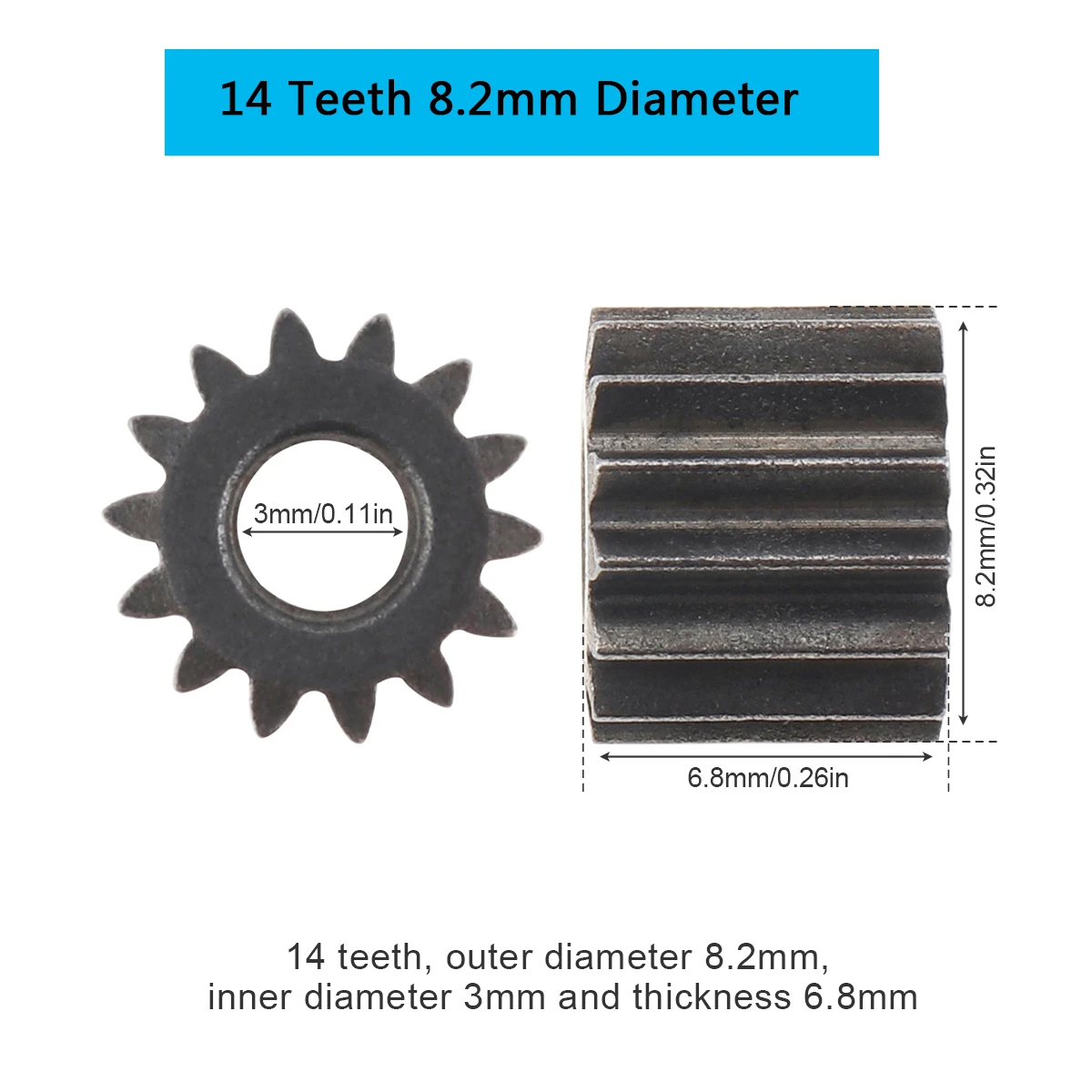 1pc Motor Gear 9 /11 /12 /13 /14 /15 Teeth Replaceable Motor Gear for RS550 10.8V / 12V / 14.4V / 16.8V / 18V / 21V DC Motor