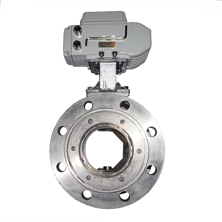 DN150 6 بوصة ارتفاع ضغط PN40 الفولاذ المقاوم للصدأ صمام فراشة كهربائي تشغيل/إيقاف نوع الكرة الخامس نوع شفة مزدوجة الصلب الختم