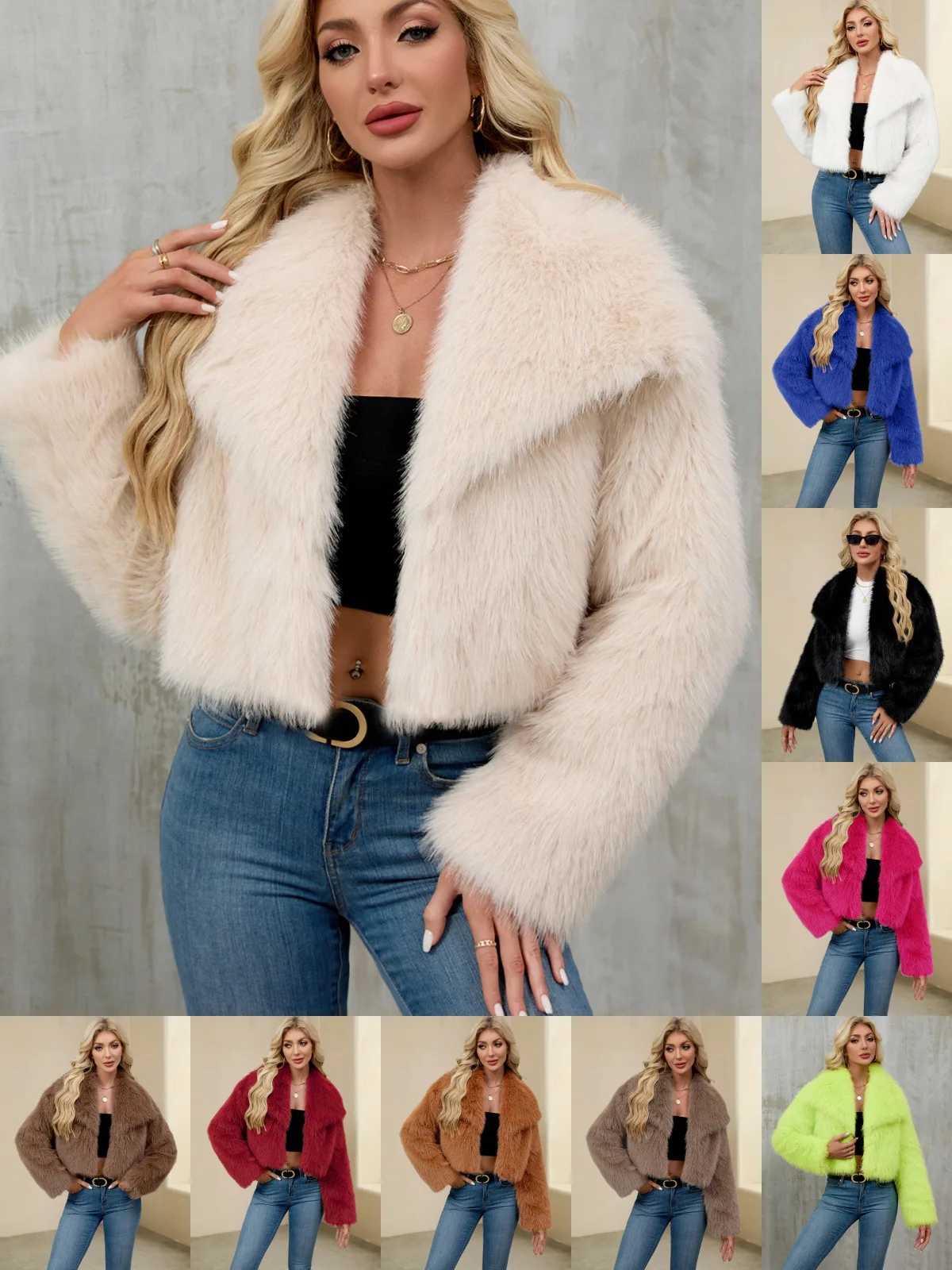 Women's Short Faux Fur Lapel Coat Autumn Winter 2025 New Style Fashionable Outerwear for Ladies