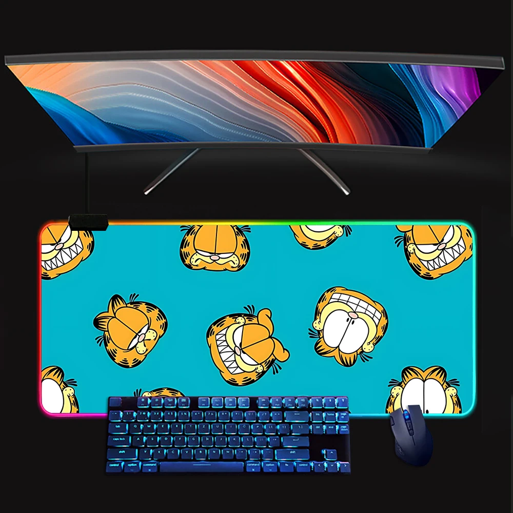 

Funny G-Garfields RGB Pc Gamer Keyboard Mouse Pad Mousepad LED Glowing Mouse Mats Rubber Gaming Computer Mausepad