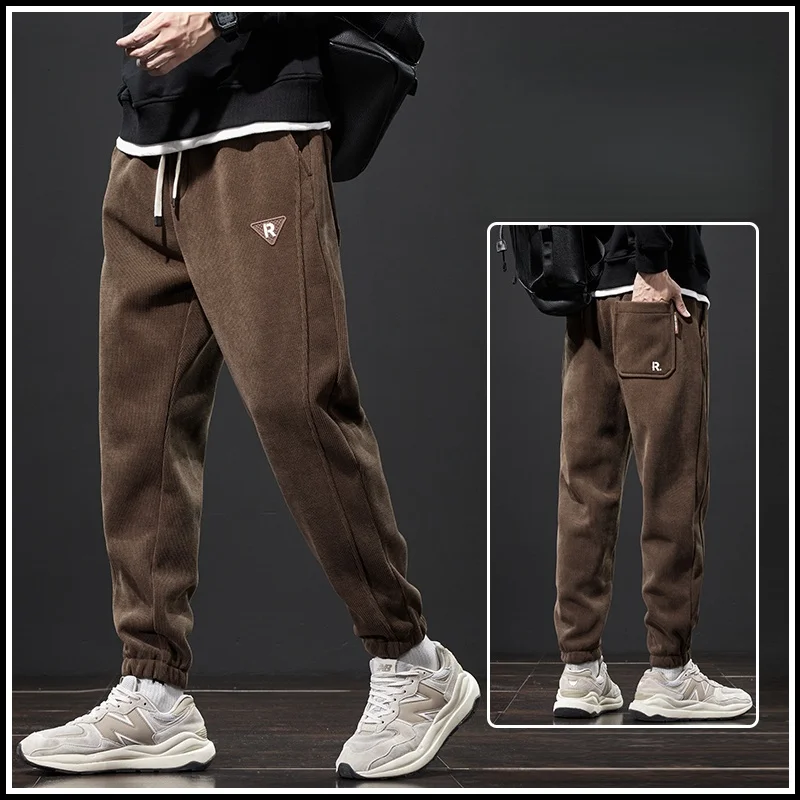 

Thiened Fce, осенне-зимние тяжелые бархатные брюки в виде улитки, модные универсальные мужские свободные повседневные брюки большого размера