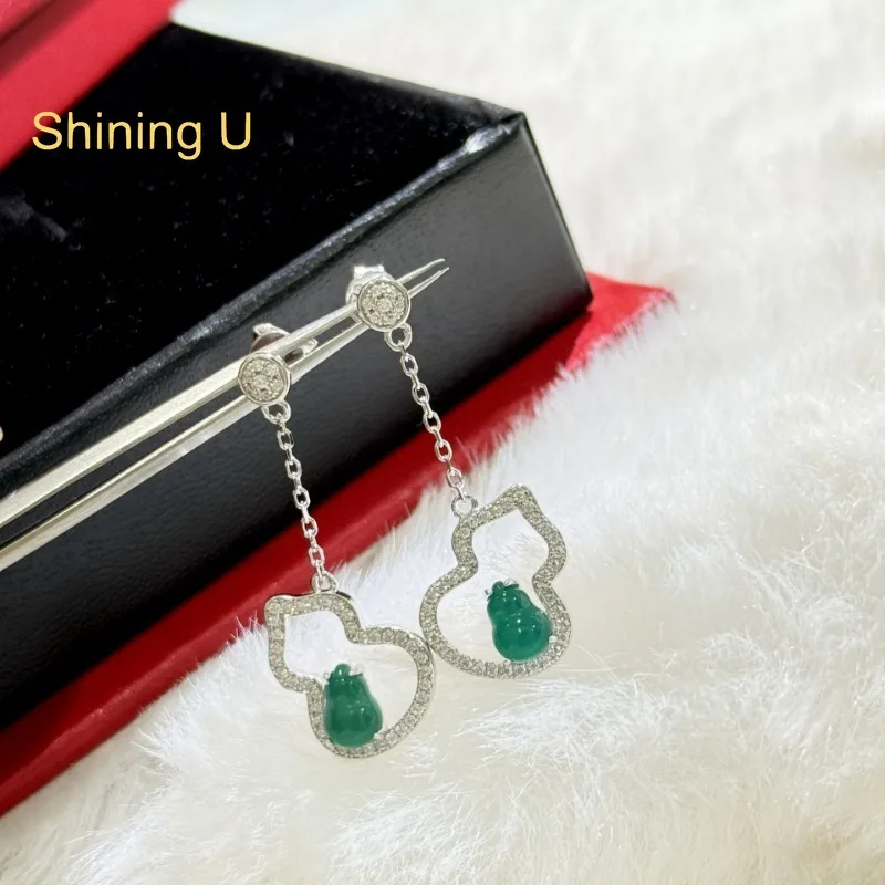 

Сияющие U S925 серебряные висячие серьги с нефритовой тыквой для женщин, ювелирные изделия, летний новый китайский стиль