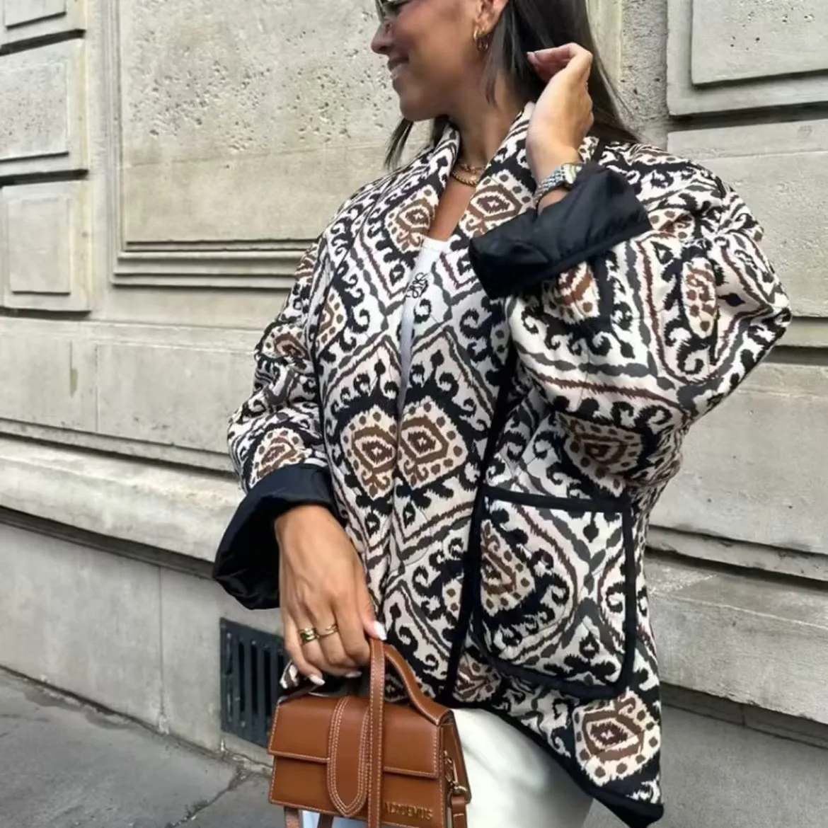 

Экспортная повседневная хлопковая куртка для женщин, осенне-зимняя уличная мода с принтом, европейско-американский стиль