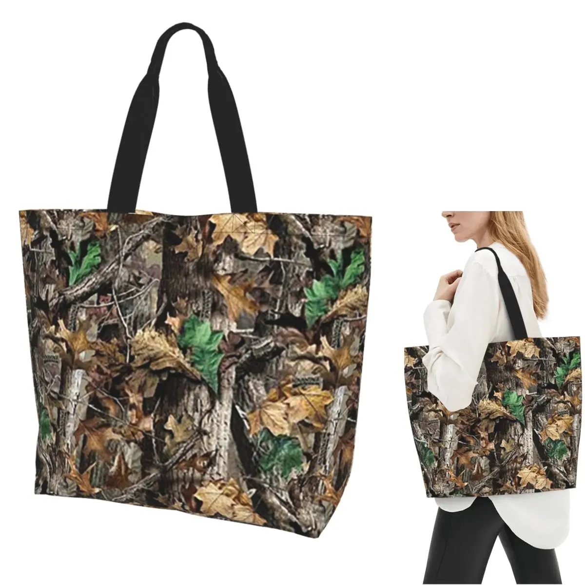 

Камуфляжная сумка для покупок Real Tree, парусиновая сумка на плечо большой вместимости, продуктовая сумка для покупок для женщин