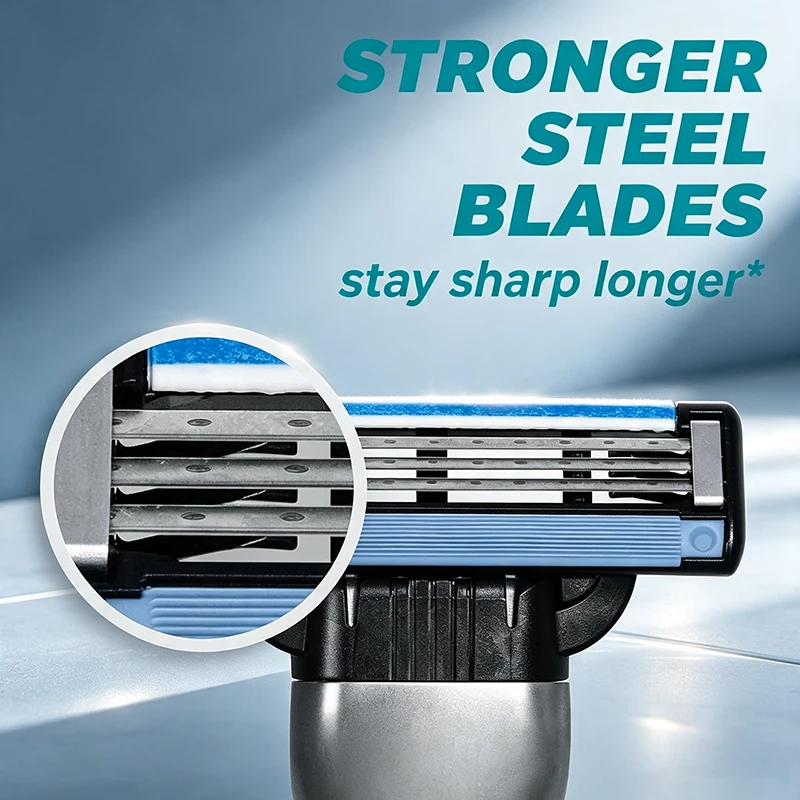 Gillette Fengsu 3 GLB308 Razor Head 4/8 Pack with 3 Layers of Blades for Long-lasting Sharpness Smooth Skin Friendly Shaving