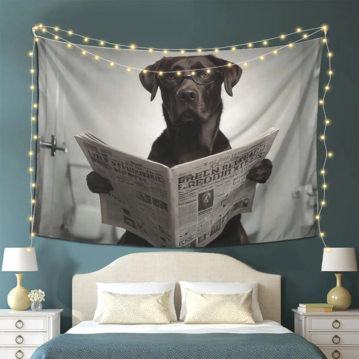 

Шоколадный лабрадор читает газету гобелен настенный эстетический домашний декор гобелены для комнаты в общежитии