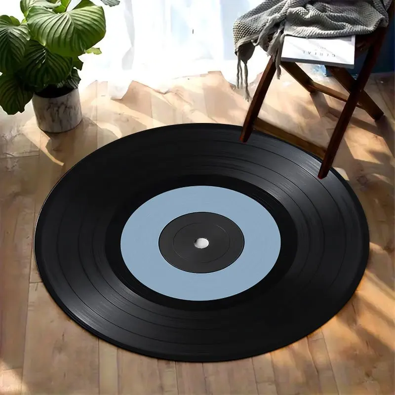Vintage vinyl records Flannel-printed round floor mats are slip-resistant Suitable living room bedroom terrace garden carpets