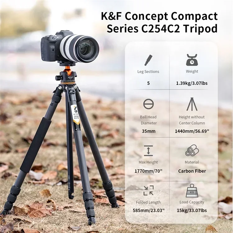 A254C4+BH-35L KF09.098 K&F Concept 15kg load camera tripod monopod carbon fiber video photo monopod