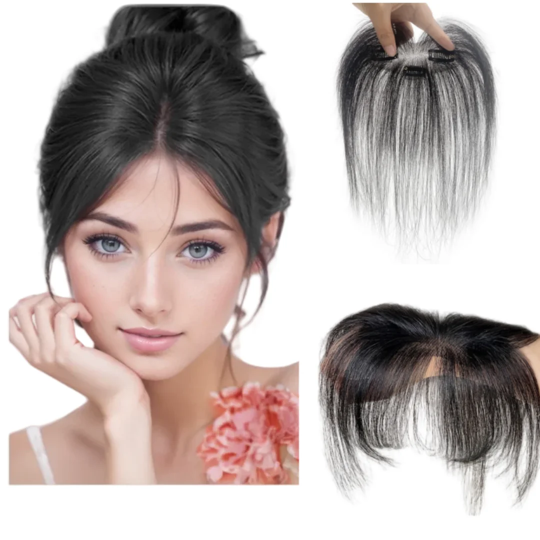 Frangia per capelli per bambini con linea sottile per fronte 3D con clip Frangia per capelli umani Topper per donne Accessorio per capelli veri in pizzo invisibile Parrucchino