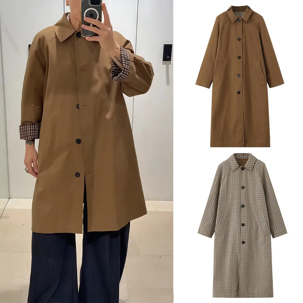 Reversible Long Trench Coat Windbreaker Autumn Fashion Elegant Casual Long Sleeve New In Jackets 2025 Trend Outerwears