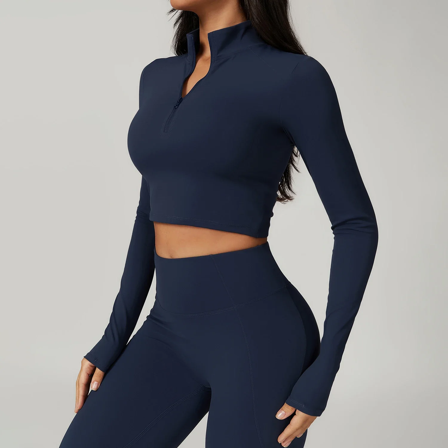 

Узкая одежда для йоги на молнии с длинными рукавами, спортивная футболка для спортзала, высокопрочная, быстросохнущая, дышащая верхняя одежда, топы для бега и фитнеса