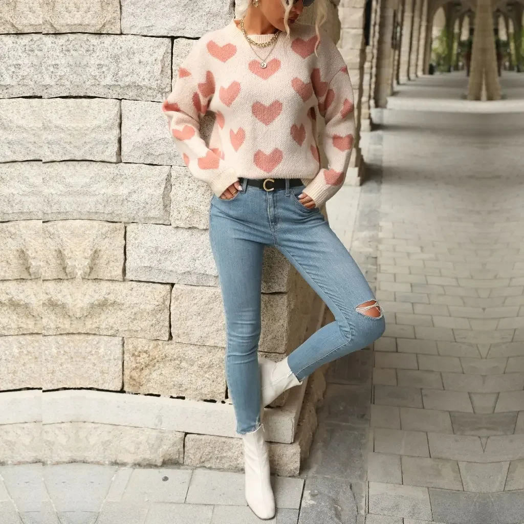 Love Maglione lavorato a maglia caldo per donna Autunno Inverno Spessore stile natalizio Moda europea e statunitense