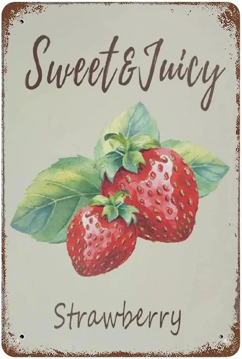 Juicy Strawberry Metal Sign Vintage Iron Painting for Indoor Outdoor Home Bar Coffee Kitchen Wall Decor Tin Poster Retro