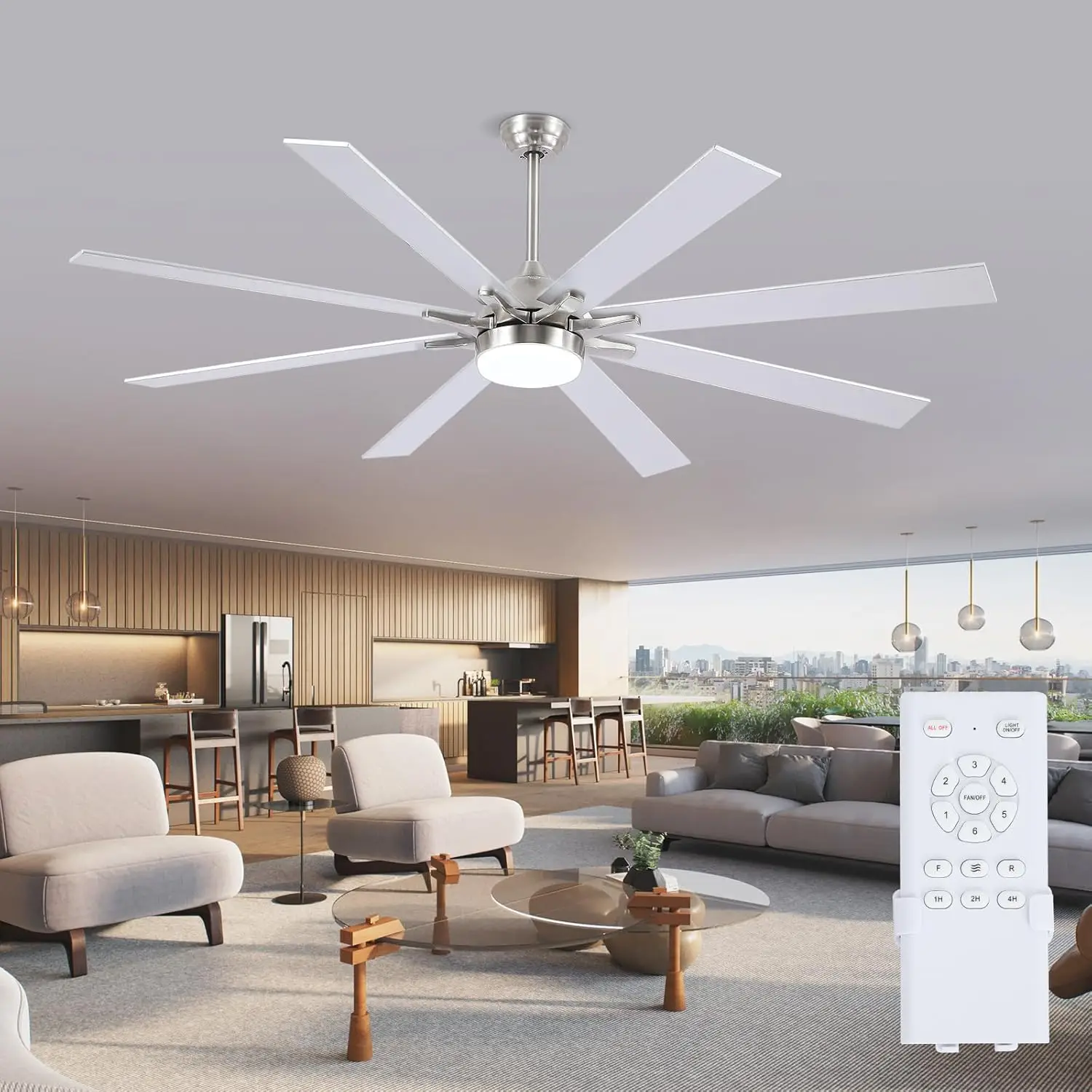 72 Inch Ceiling Fans With Lights And Remote, Modern Indoor Outdoor Large Ceiling Fan For Bedroom Living Room Patio Porch, 6