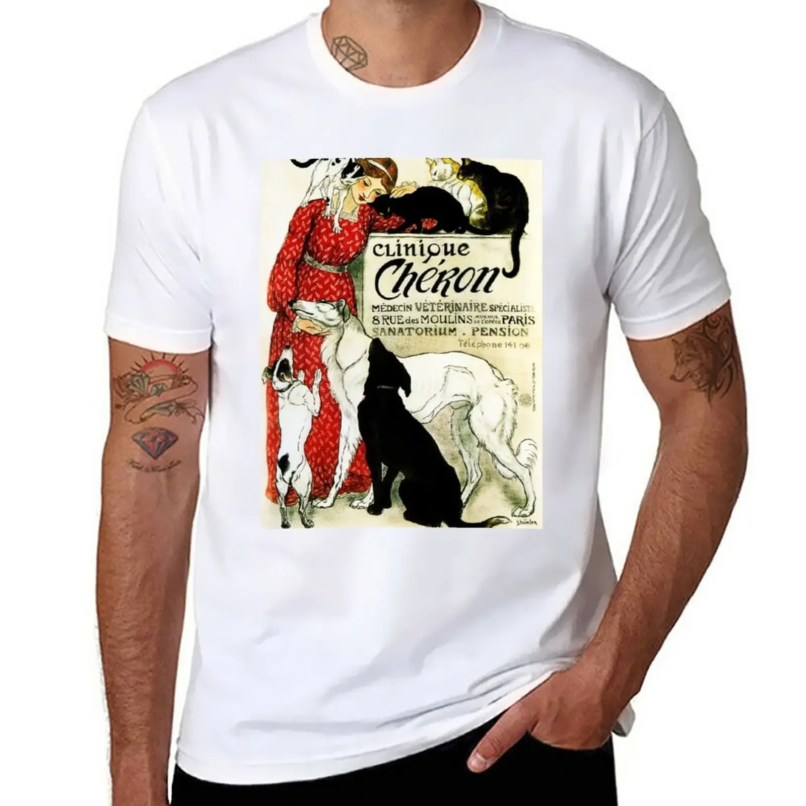 CLINIQUE CHERON Animal Clinic by Theophile Steinlen c1905 Vintage Advertising Art T-Shirt plain blanks mens t shirt