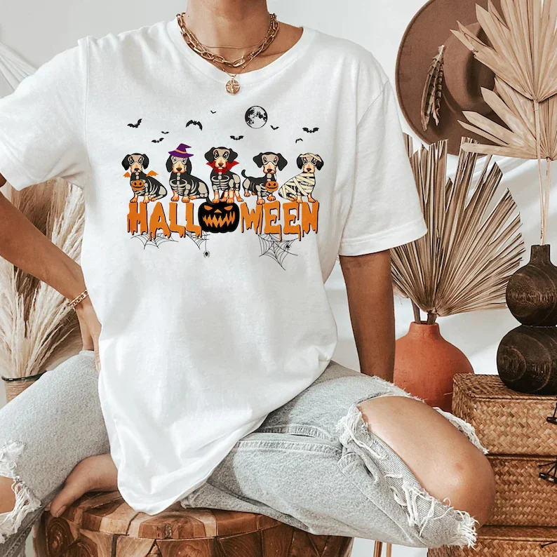 

Dachshund Halloween Shirt, Pumpkin Fall Dachshund Lover Gift Short Sleeve y2k Top Tees O Neck Streetwear harajuku Drop Shipping