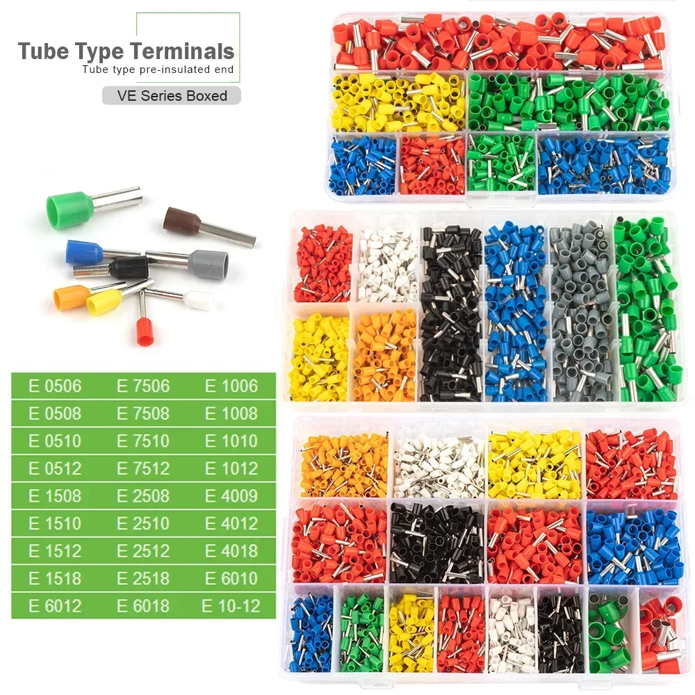 1200PCS Ferrule Crimping Tool Kit Hexagonal Self-Adjusting Ratchet Wire End Ferrules Terminals AWG 23-7 with Box