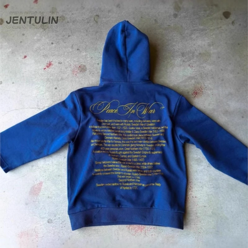 Felpa con cappuccio unisex stile americano Cross Element Felpa con cappuccio unisex Tendenza retrò Allentata Casual Versatile Top Grunge Klein Felpa con stampa di lettere blu