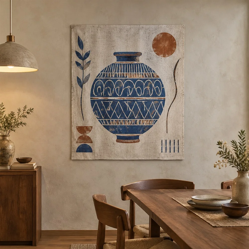 VIKAMA Ceramic Carved Pattern Center Panel Tapestry Wall Hanging, Wabi Sabi Wall Decor Tapestries for Bedroom Living Room Study
