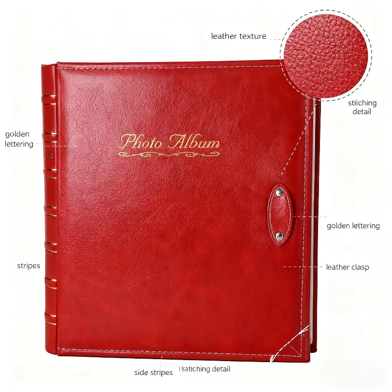 

Роскошный винтажный кожаный фотоальбом с изысканными золотыми надписями и элегантной кожаной застежкой для хранения драгоценных памяти