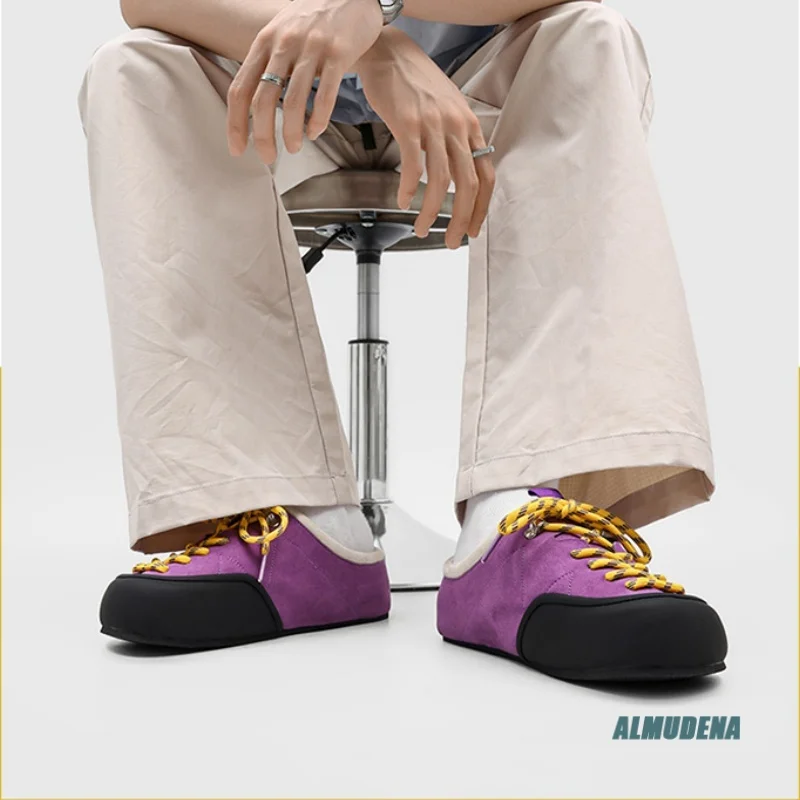 Round Toe Colorful Laces Lace-Up Casual Shoes Men's Low-Top Street Style Urban Outdoor-Inspired Minimalist Fashion Shoes