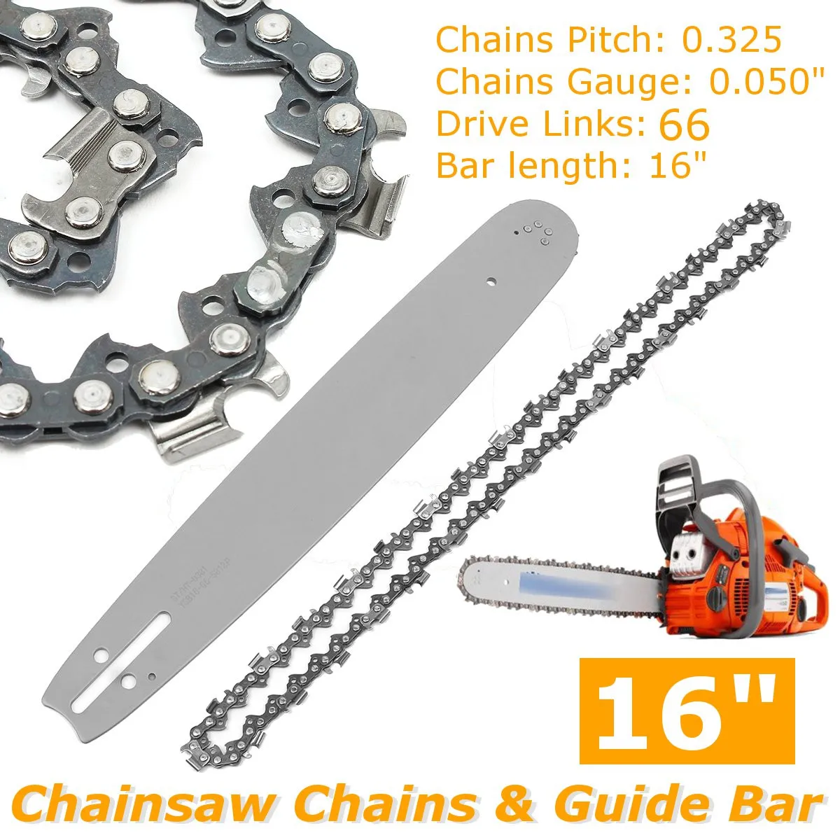 

Chain Guide Bar and Chainsaw, Semi Chisel Chain for Husqvarna 36 41 50 51 55 346XP 450 455 460 POULAN 66DL, 16 in