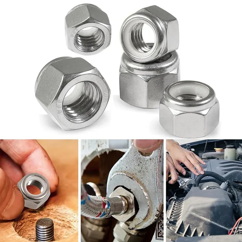 5Pcs Nylon Insert Lock Nuts 304 Stainless Steel Thread Lock Nuts Hexagonal Locknuts Locking Hex Nut 6#32 8#32 10#24 10#32 1/4-20