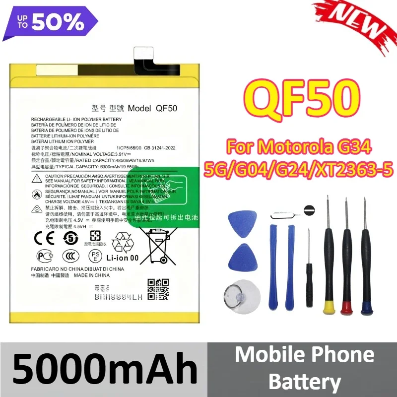 [QF50] for Motorola G34 5G/G04/G24/XT2363‑5 Lithium Mobile Phone Battery 5000mAh +Tools