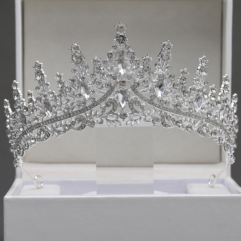 Itacazzo Bridal Headwear Luxury Silver-Color Crystal Water Drop Rhinestone Tiara Necklace Earrings Wedding 4 Pcs Jewelry Set