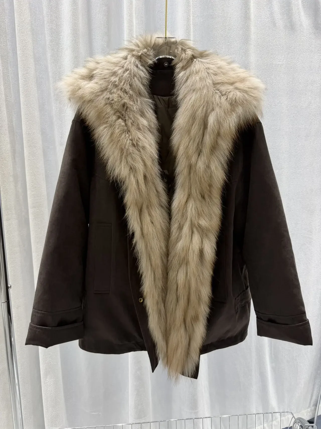 OFTBUY Winter Warm Real Suede Jacket Button Thick Padded Fashion Loose Outerwear Women Luxury Fox Fur Collar Goose Down Parka