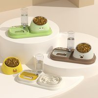 Multi-functional Raised Pet Bowl 15 Degrees Tilt Automatic Food & Water Dispenser Feeder Cats Dogs Drinking Fountain Double Bowl
