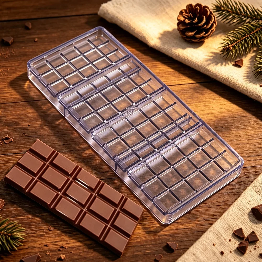 Polycarbonate Chocolate Bar Mold Clear Chocolate Tablet Mould Easy Release Food Grade Baking Tray Confectionery Utensil