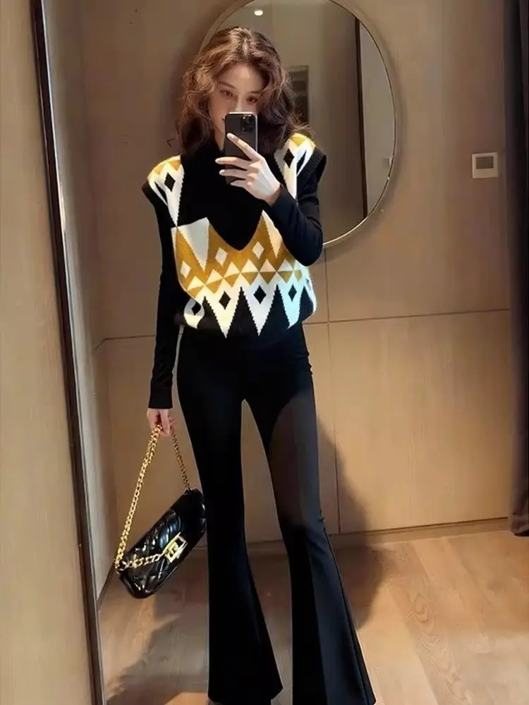 

Вязаный жилет в стиле ретро с принтом, уникальный, красивый, для многослойных образов, малая серия, для девочек, для повседневной носки, теплый, с V-образным вырезом, свободный крой, Bal