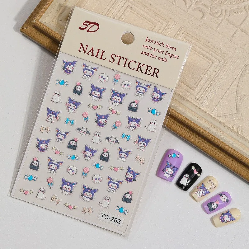 

1PCS Halloween Cartoon Hello Kitty Nail Stickers Horror Style Nail Art Decal Sanrio Kuromi Anime 3D Stickers Press on Nail