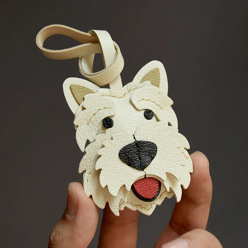 

West Highland White Terrier Dog Keychain Handmade Leather Cute Doggy Key Ring Bag Charm