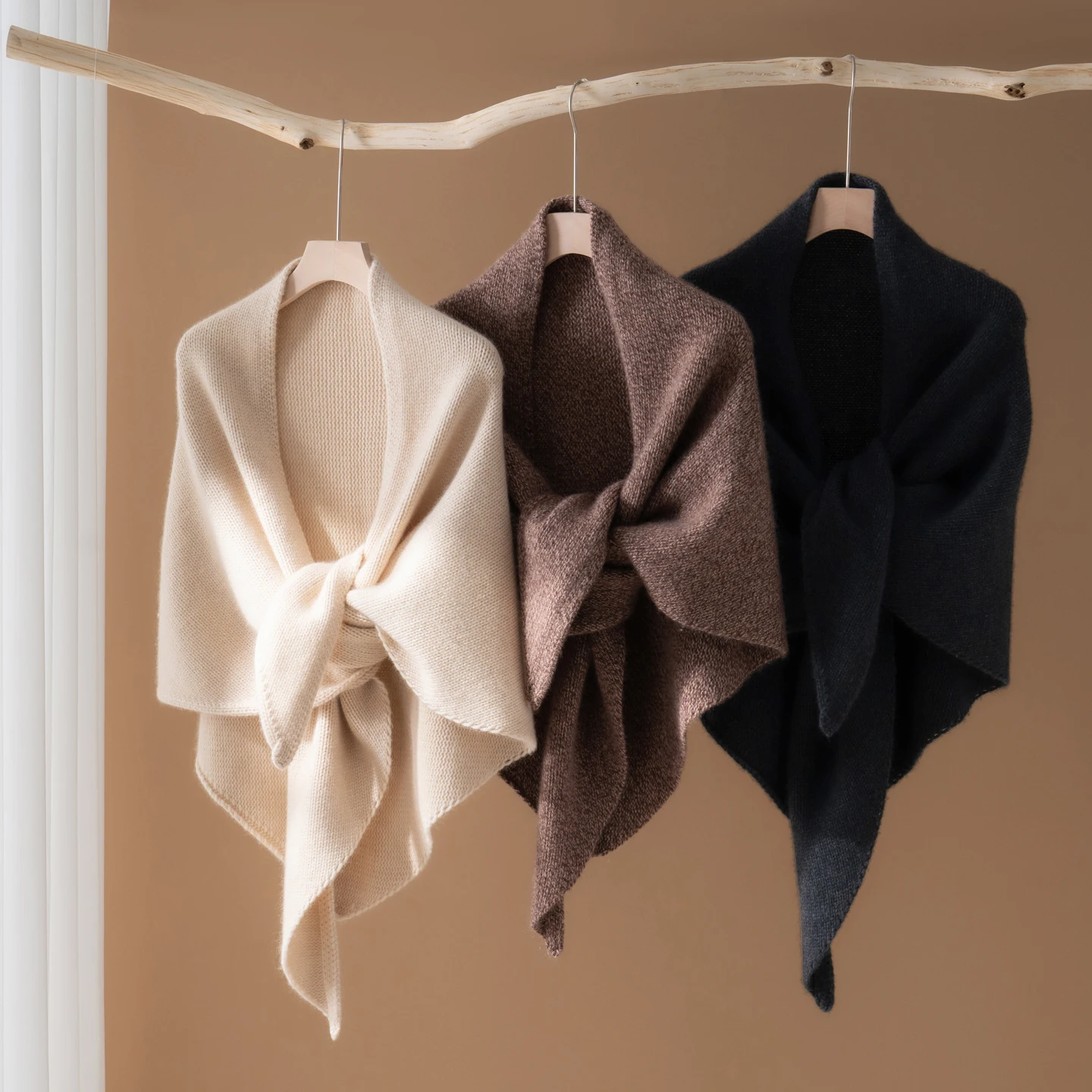 100% Quality Cashmere Knitted Large Triangle Shawl Scarf Women Winter Warm Thick Elegant Cape Poncho Multi-functional Pashmina