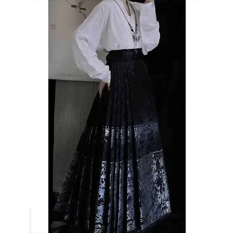 

Hanfu New Chinese Style Shirt Horse Face Skirt Small Daily Two Piece Set Fashion Elegant Commuter Suit Improved Qipao Dress