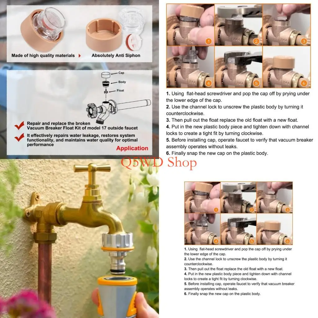 Q5WD Rust Resistant Float Ball Assembly High Performances Bathroom Valves Repair -17VB Valves Repair Tool set for Woodford