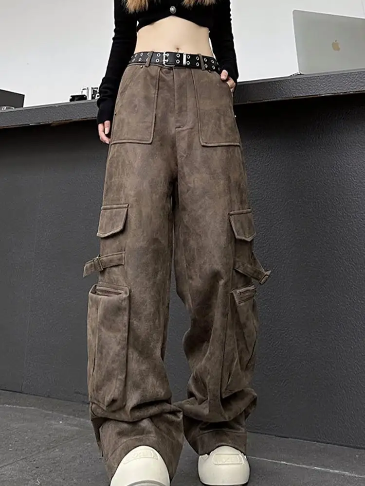 

Niche American Retro Wide-leg Pants Women Spring Autumn New Style High Street Multi-pocket Work Straight Pants
