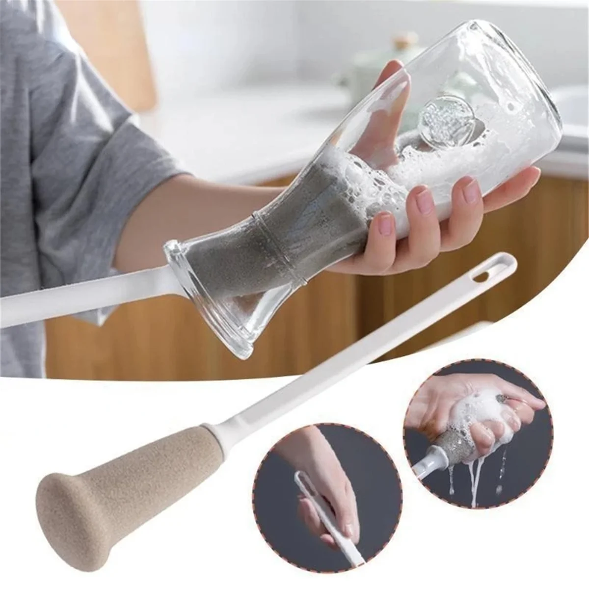 Long Handle Sponge Brush Kitchen Cleaning Supplies Bottle Cleaning Brush Cups Beers Jug Cleaned Kitchen Tool Gray