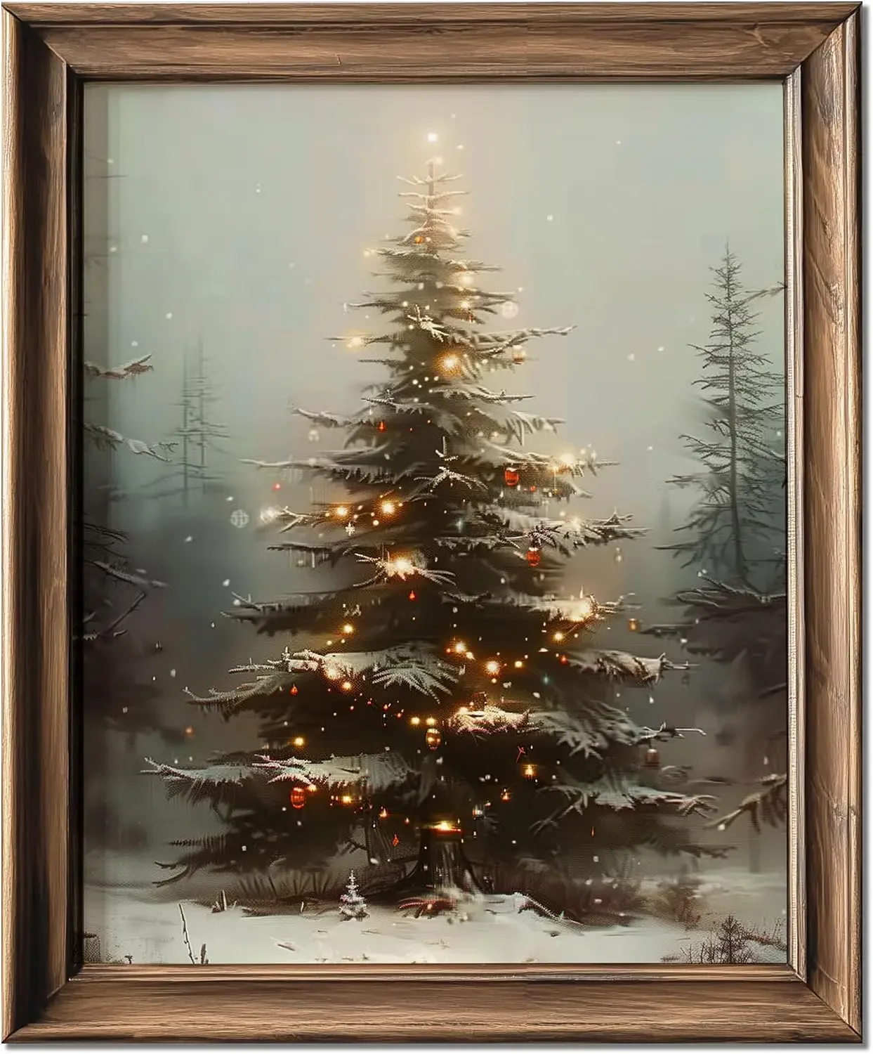 1pc frameless canvas painting Christmas Tree Wall Art Winter Snow Forest Vintage Oil Painting Wooden Frame Xmas Home Room Decor